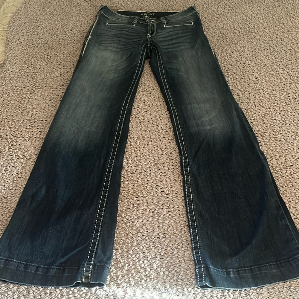 Ariat Trouser Mid Rise Stretch Entwined Wide Leg Jean, ladies size 29L